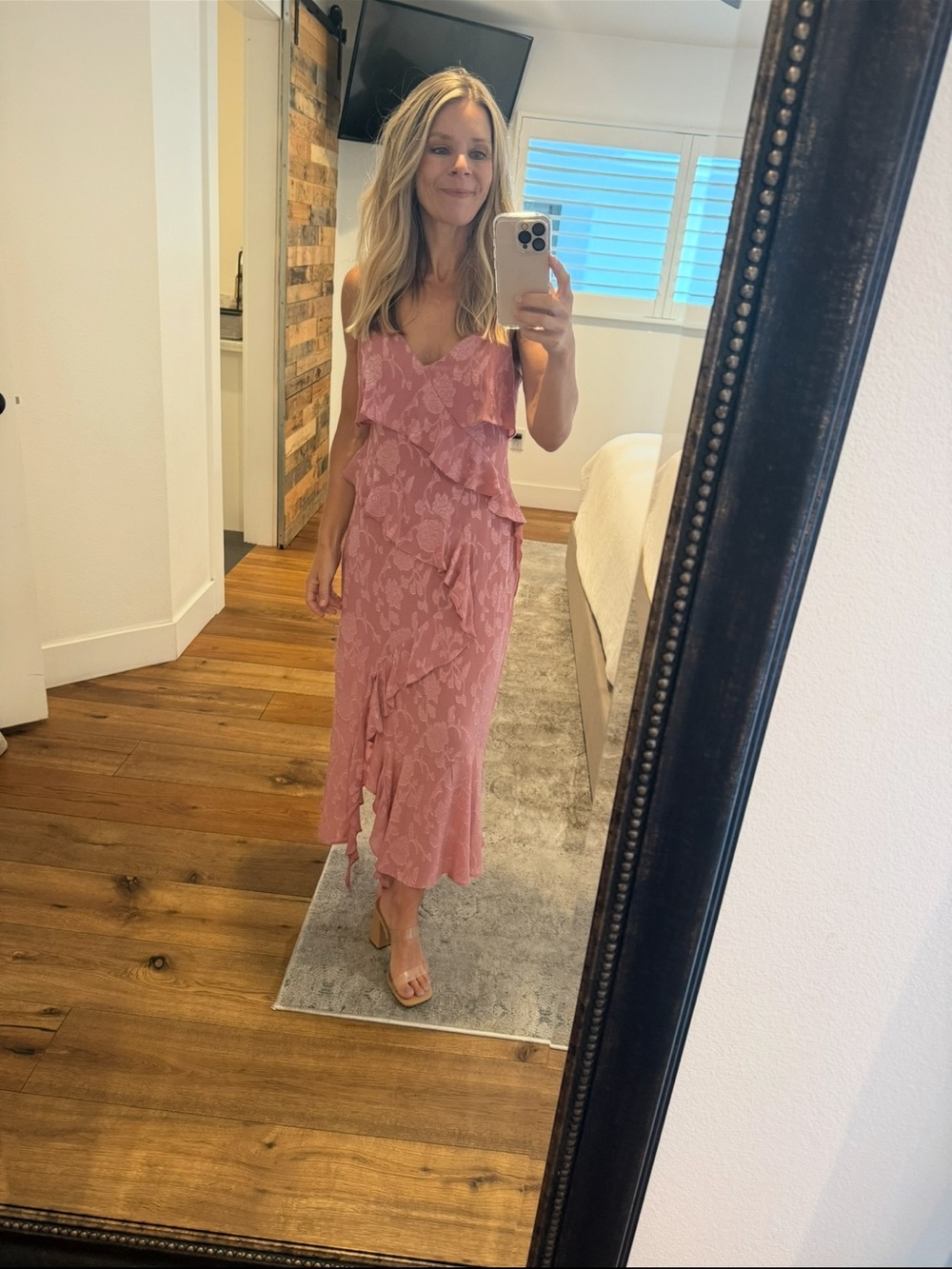 Zara Dusty Pink Lace Ruffle Midi Dress